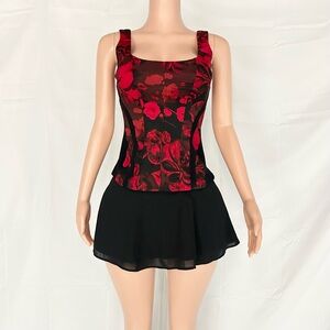 Cache red floral corset style sleeveless top